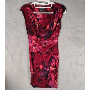 Lauren Ralph Lauren Size 4P Red Multi Color Dress, Lined Thick Fabric No Wrinkle